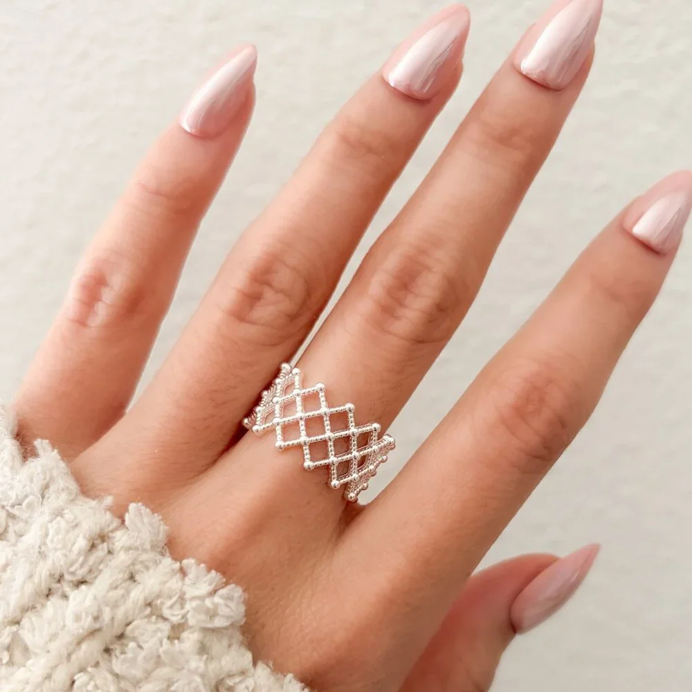 925 Sterling Silver Textured Ring Band Thick Ring Weave Woven Ring